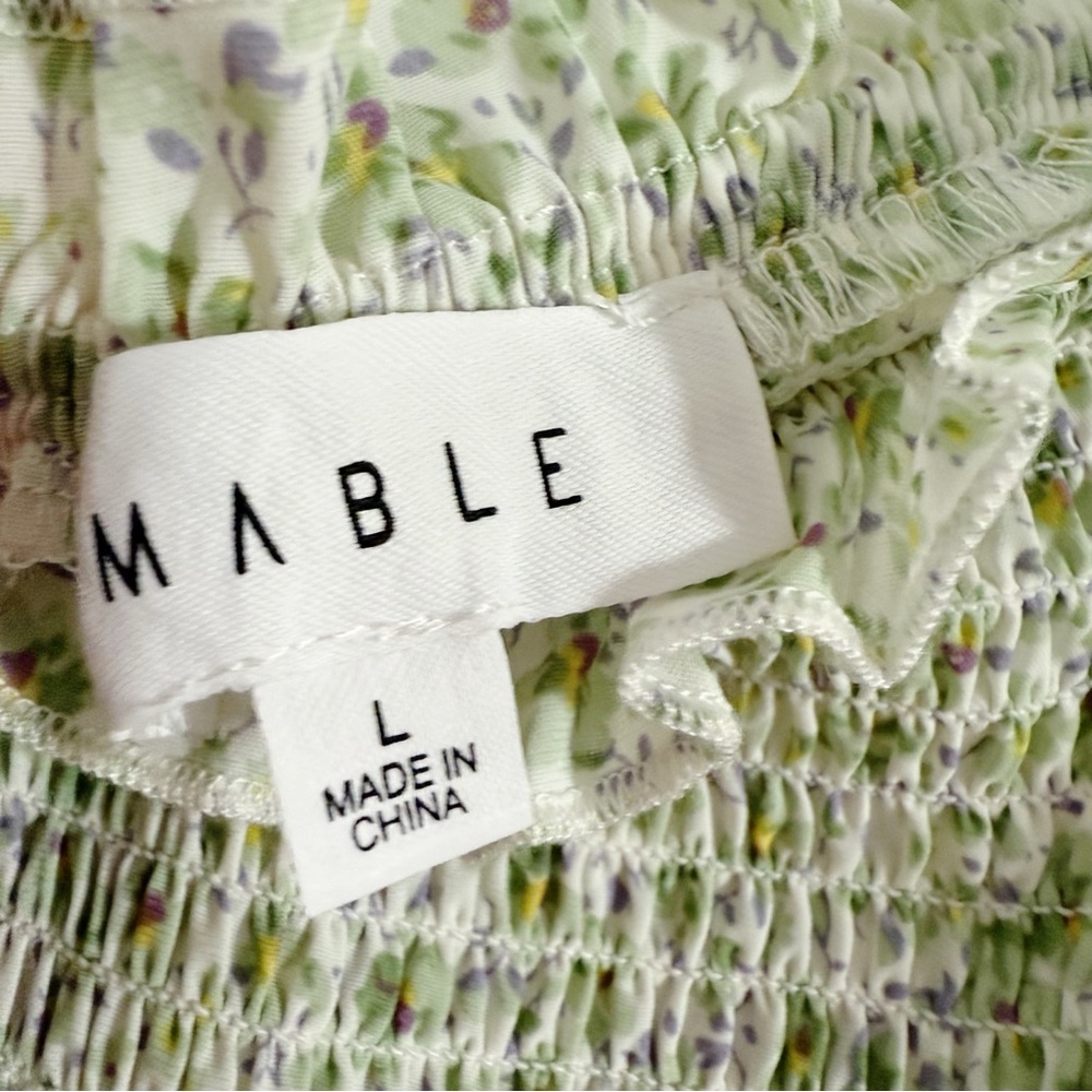 Cottagecore Smocked Ruffle Maxi Dress Green Floral Size Large Mable - Picture 6 of 11